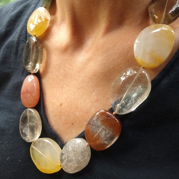 large RUTILATED QUARTZ NECKLACE statement - Picture 1 of 11